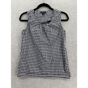Lands' End Women's Blouse Gingham Check Size XS Blue White Size Small